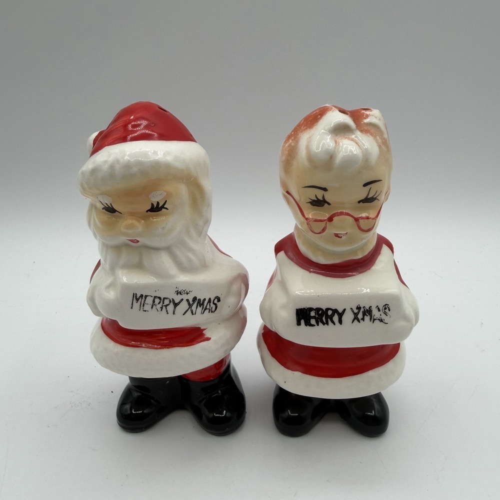 Vintage Mr & Mrs Santa‎ Claus Salt & Pepper Shakers Merry Christmas Xmas 1960s